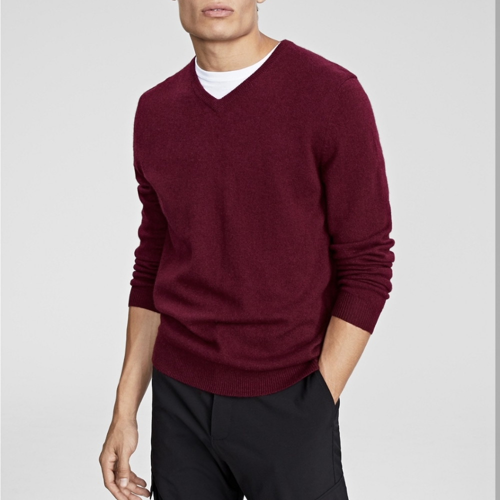 Club Room Cashmere V-Neck Sweater Mens, Small, Cabernet
